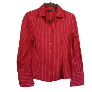 Copper Key Red W/White Pinstripe Design Blouse SZ S